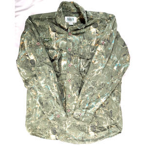 Vintage Aqua Design Green Camouflage Vented Long Sleeve Fly Fishing Shirt Medium